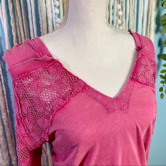 Free People Crochet Detail Hooded Top Small - Picture 2 of 6